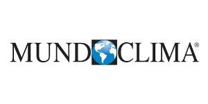 Logotipo de MUNDCLIMA con texto negro y un icono de globo terráqueo azul en el centro.