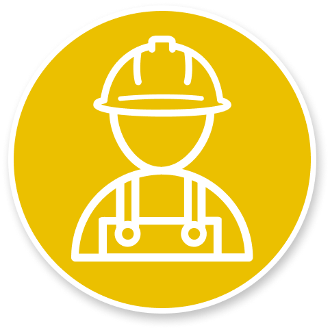 Picto jaune avec un professionnel portant un casque de chantier
