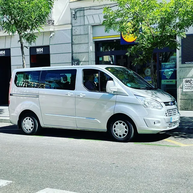 Una camioneta plateada está estacionada al costado de la carretera frente a una tienda.