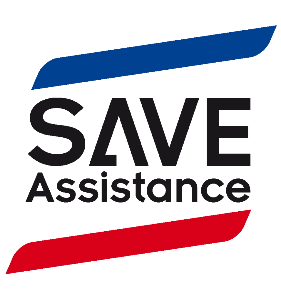 Logo SAVE Assistance avec des accents bleus et rouges
