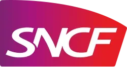 Logo SNCF blanc sur fond magenta et rouge