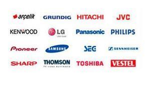 Logotipos de varias marcas de productos electrónicos de consumo, incluidas LG, Samsung, Philips y Toshiba.