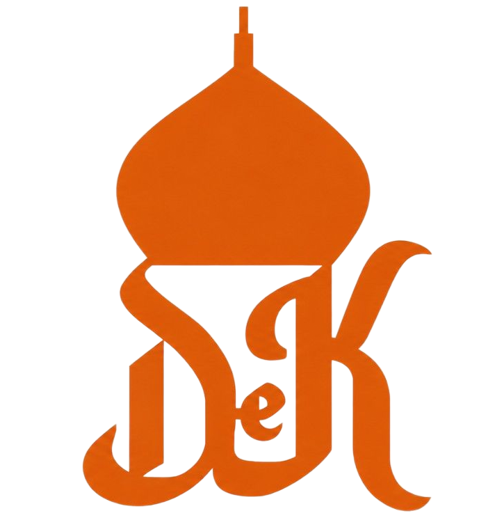 Logotipo estilizado de color naranja con una torre abovedada e iniciales ornamentadas sobre un fondo blanco.