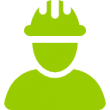 Silhouette verte d'une personne portant un casque de chantier.