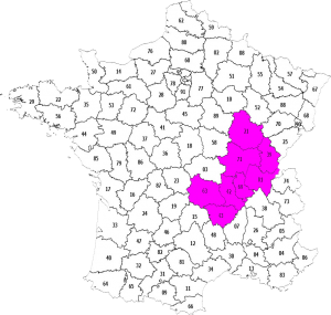 Carte de France mettant en évidence la région Auvergne-Rhône-Alpes en rose.