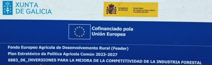 Logotipos de la Xunta de Galicia, España y banner de financiación de la UE sobre fondo azul y blanco.
