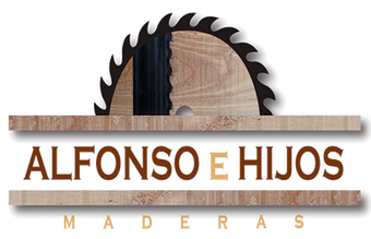 Logo de ALFONSO E HIJOS MADERAS con sierra circular y vetas de madera