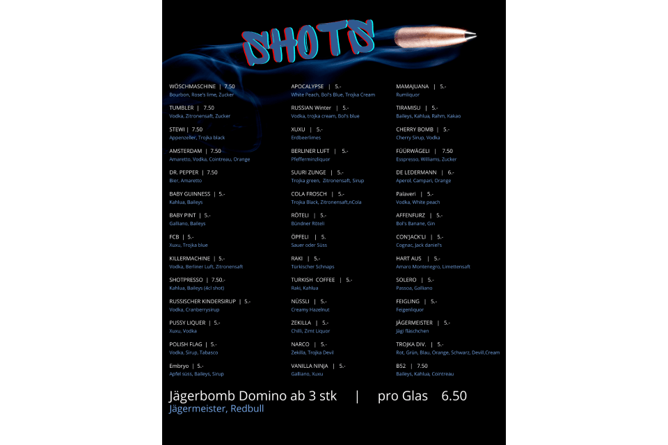 Karte mit Shots in der Excalibar GmbH