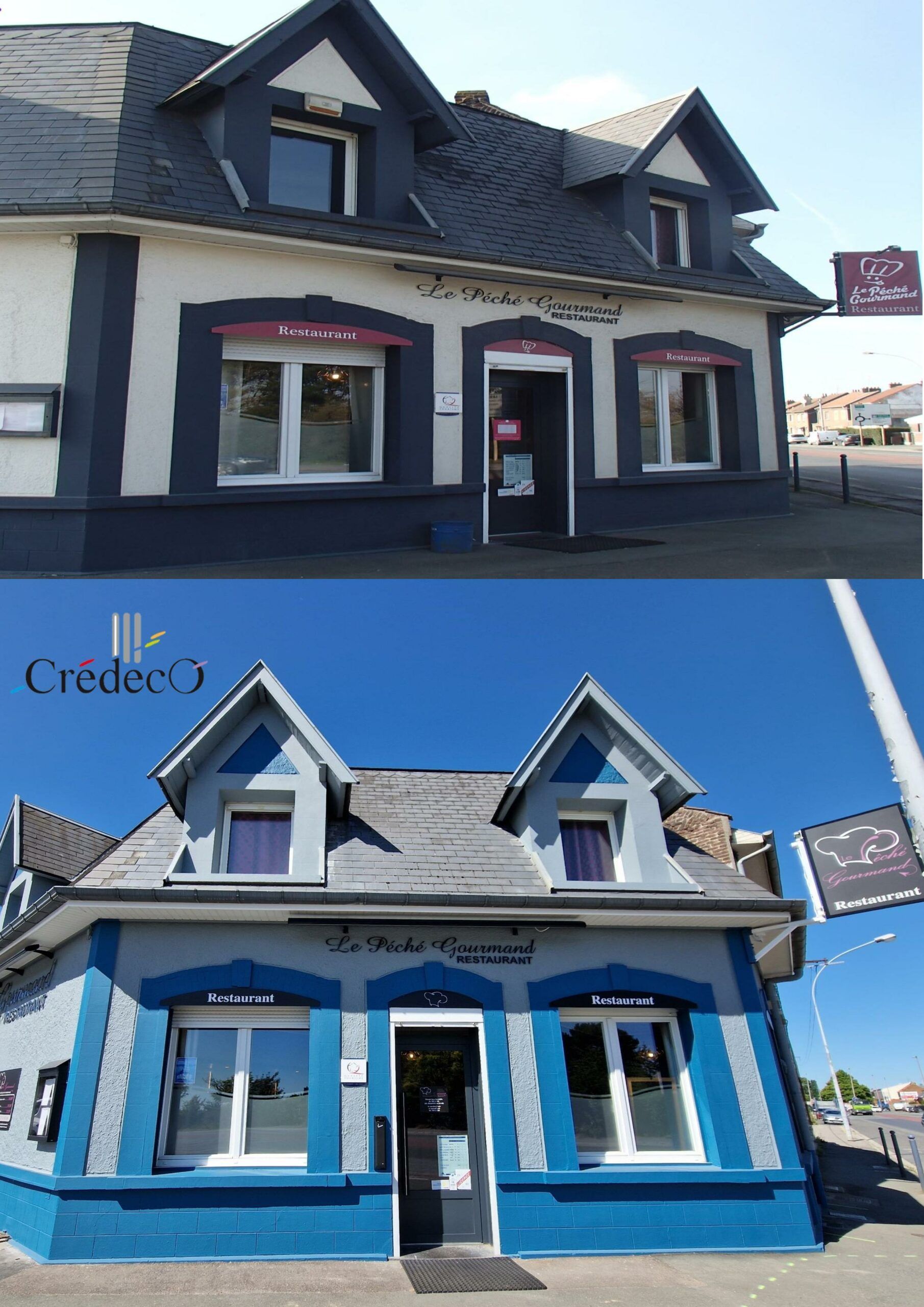 Avant/après de la rénovation de façade d'une boulangerie