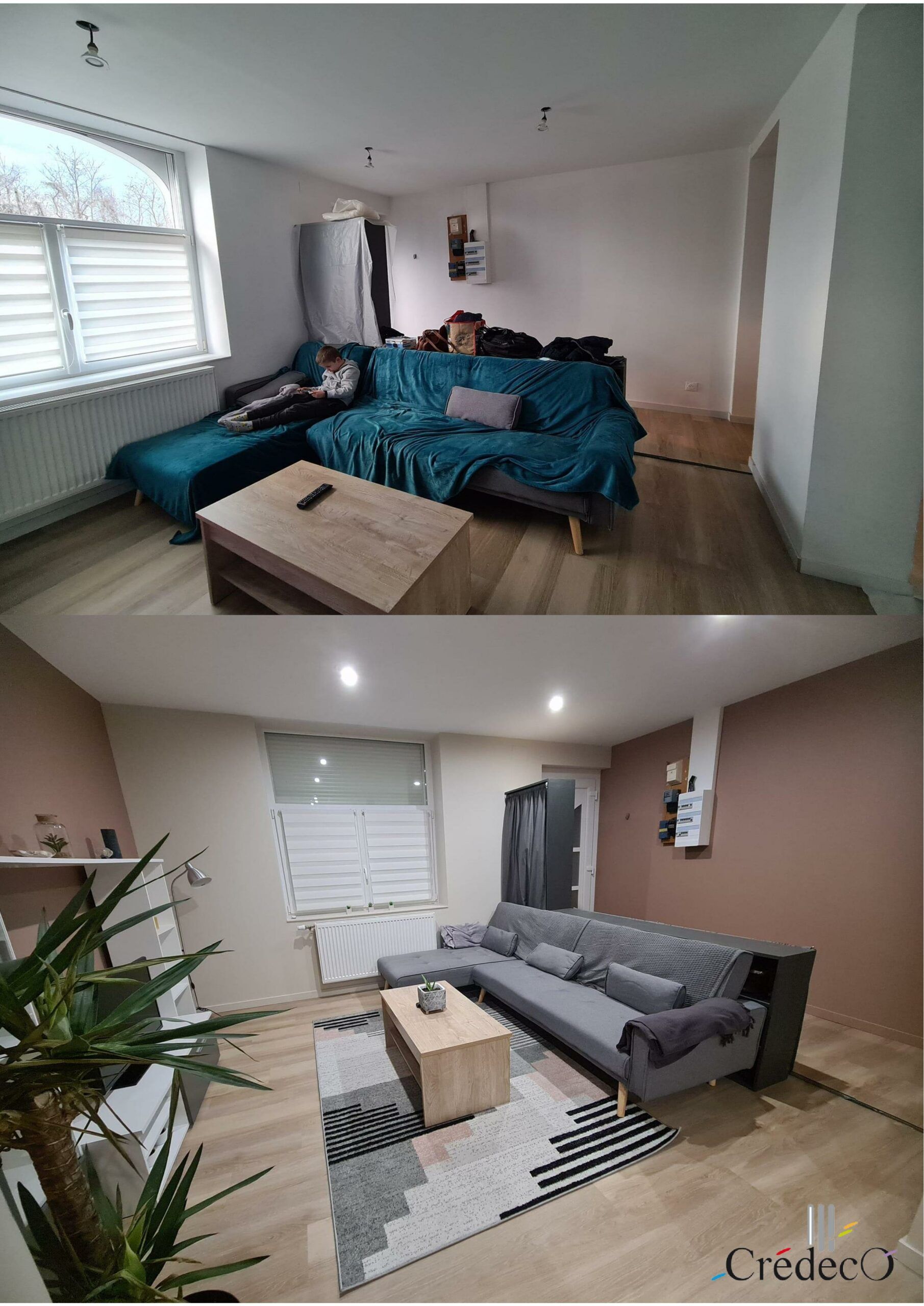 Travaux de rénovation d'un salon avec peinture intérieure