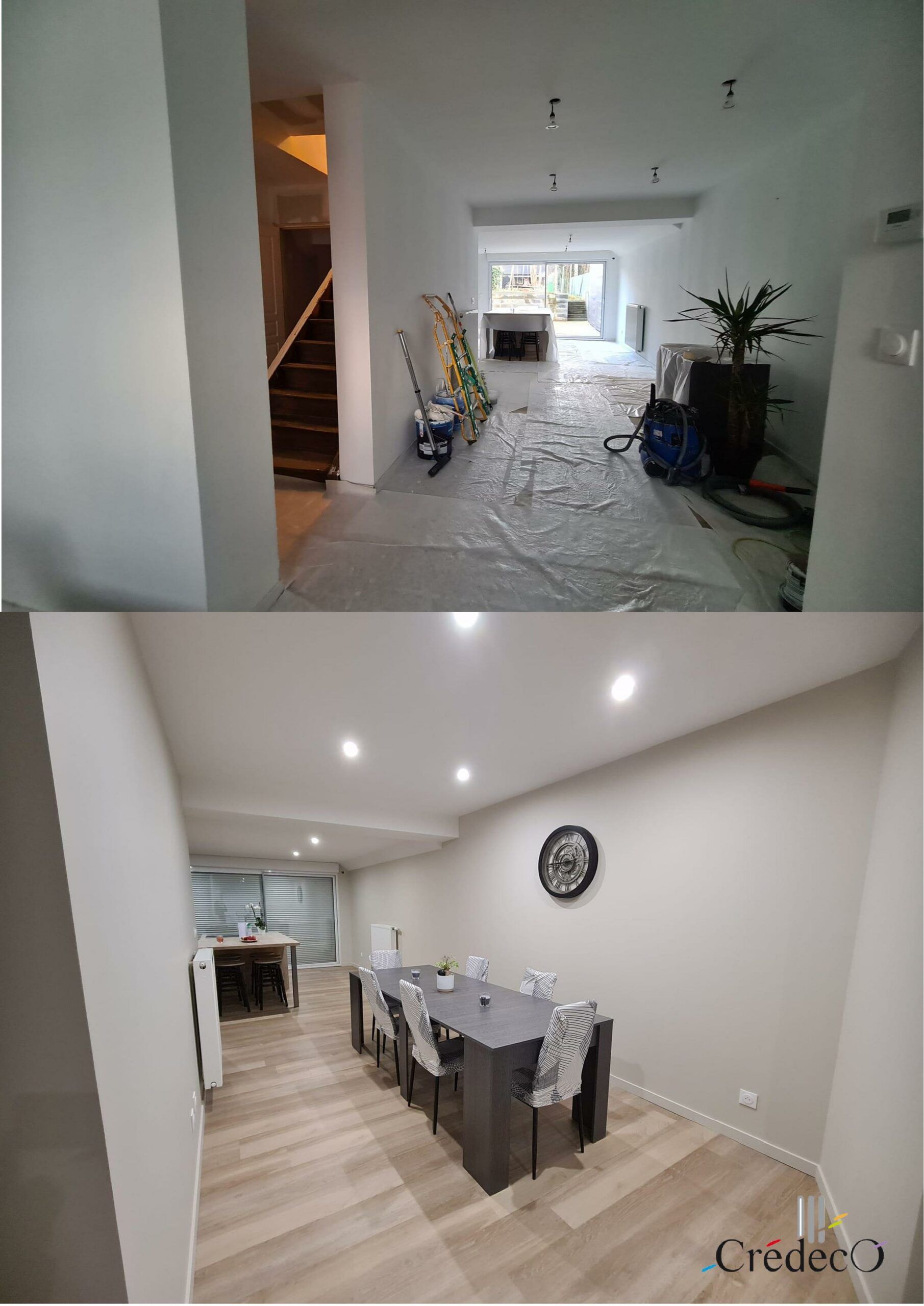 Travaux de rénovation intérieure avec l'intégration de spots lumineux dans un coffrage