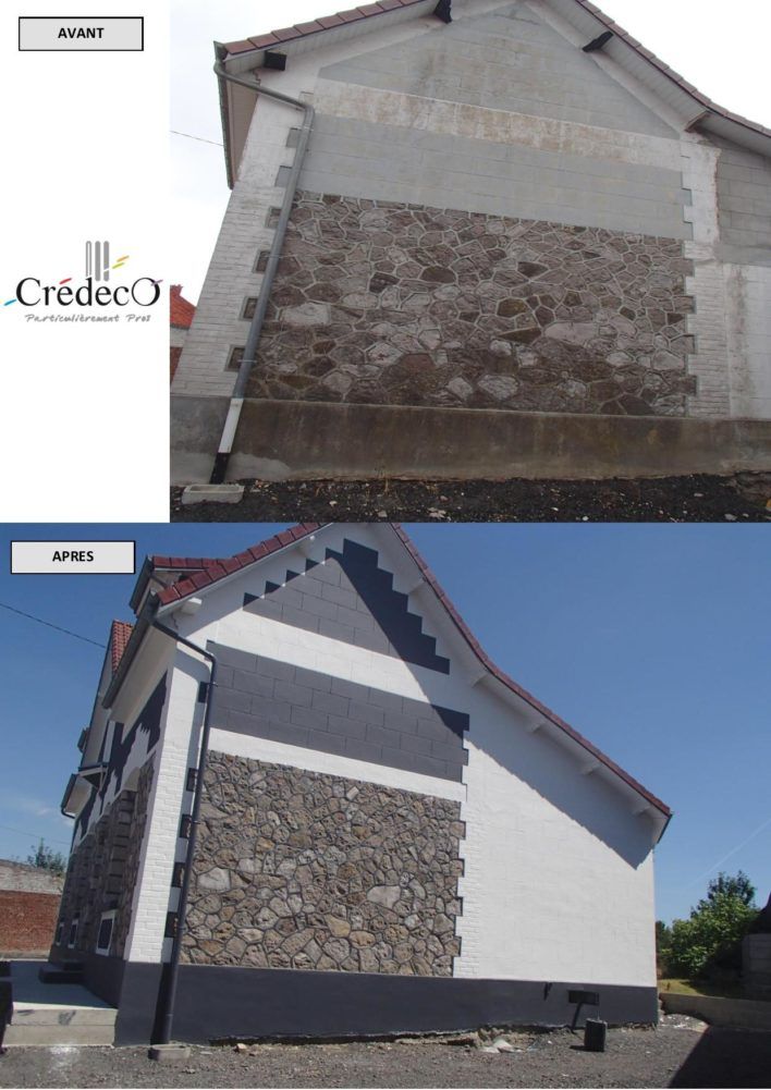 Avant/après rénovation d'une façade grise