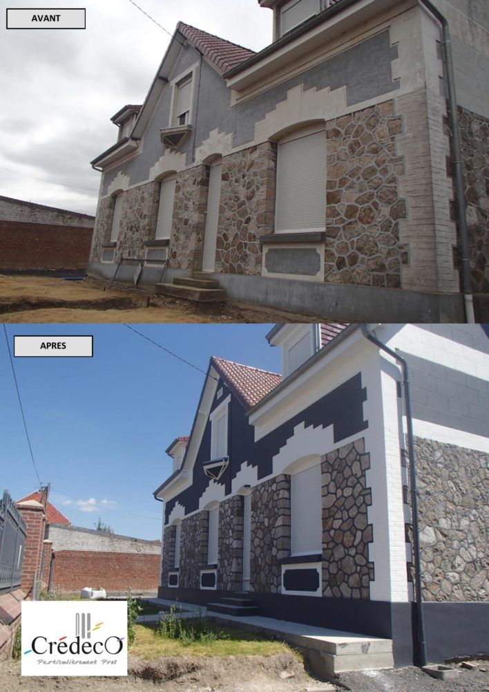 Façade grise avant et après restauration