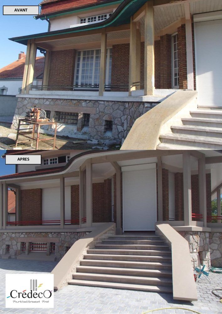 Façade rouge avant et après rénovation