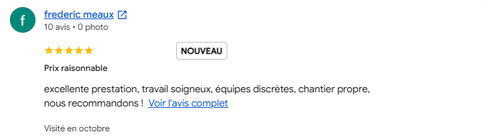 Avis client positif 5 étoiles