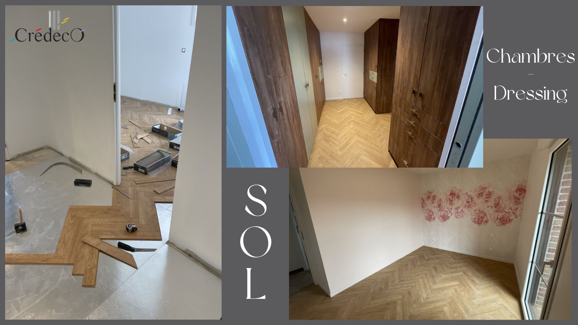 Pose d'un parquet dans une chambre et un dressing