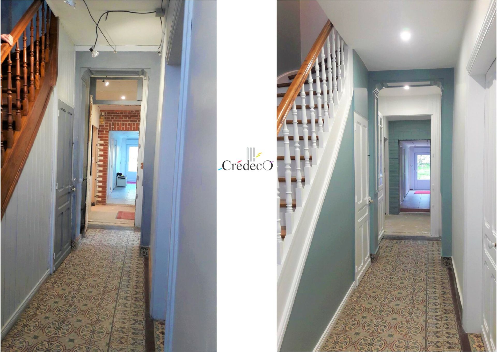 Rénovation de la peinture d'un couloir avec escalier