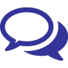 Deux bulles de dialogue bleues qui se chevauchent, indiquant une conversation ou un échange.