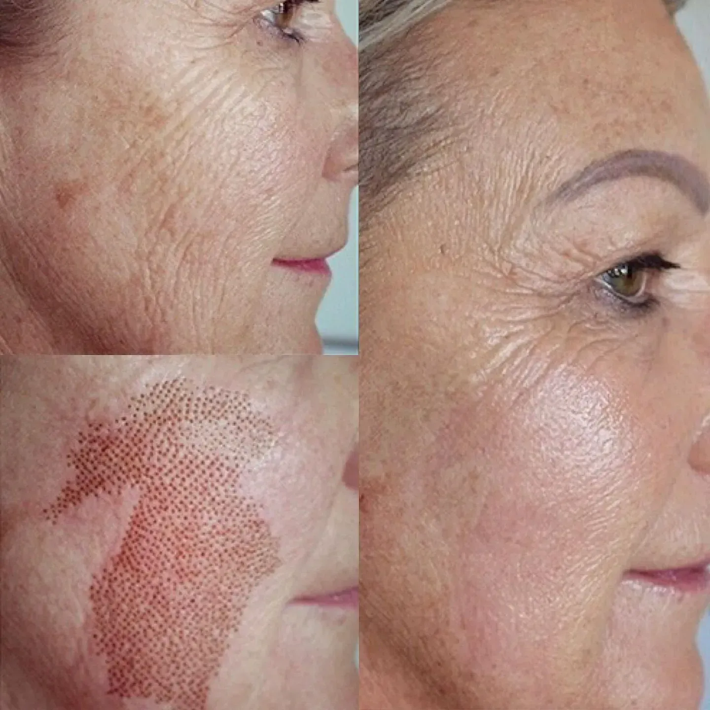 Se muestra el rostro de una mujer antes y después de un tratamiento.