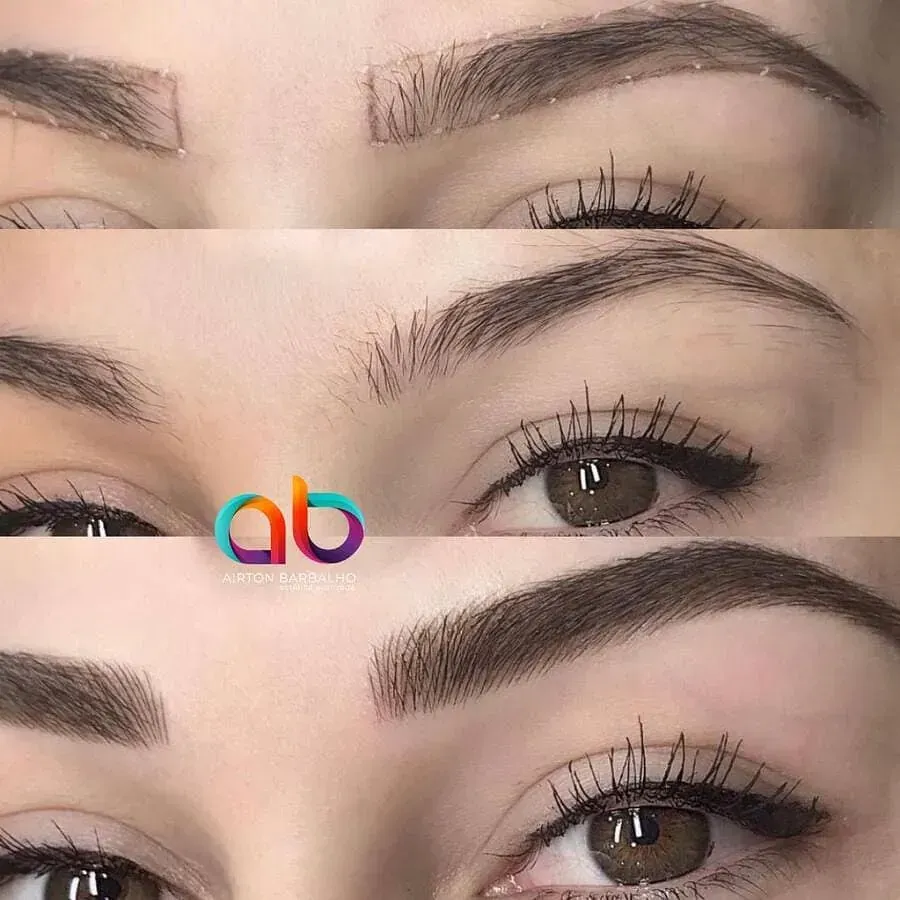 Una fotografía de antes y después de las cejas de una mujer.