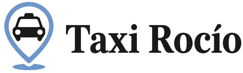 Logotipo de Taxi Roc&iacute;o con un icono de taxi negro dentro de un marcador de mapa azul sobre un fondo blanco.