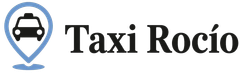 Logotipo de Taxi Roc&iacute;o con un icono de taxi negro dentro de un marcador de mapa azul sobre un fondo blanco.