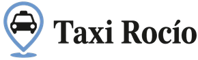 Logotipo de Taxi Roc&iacute;o con un icono de taxi negro dentro de un marcador de mapa azul sobre un fondo blanco.