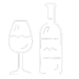 Una botella de vino y una copa de vino sobre un fondo blanco.