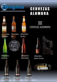 Un anuncio de cervezas alhambra muestra diferentes tipos de cerveza.