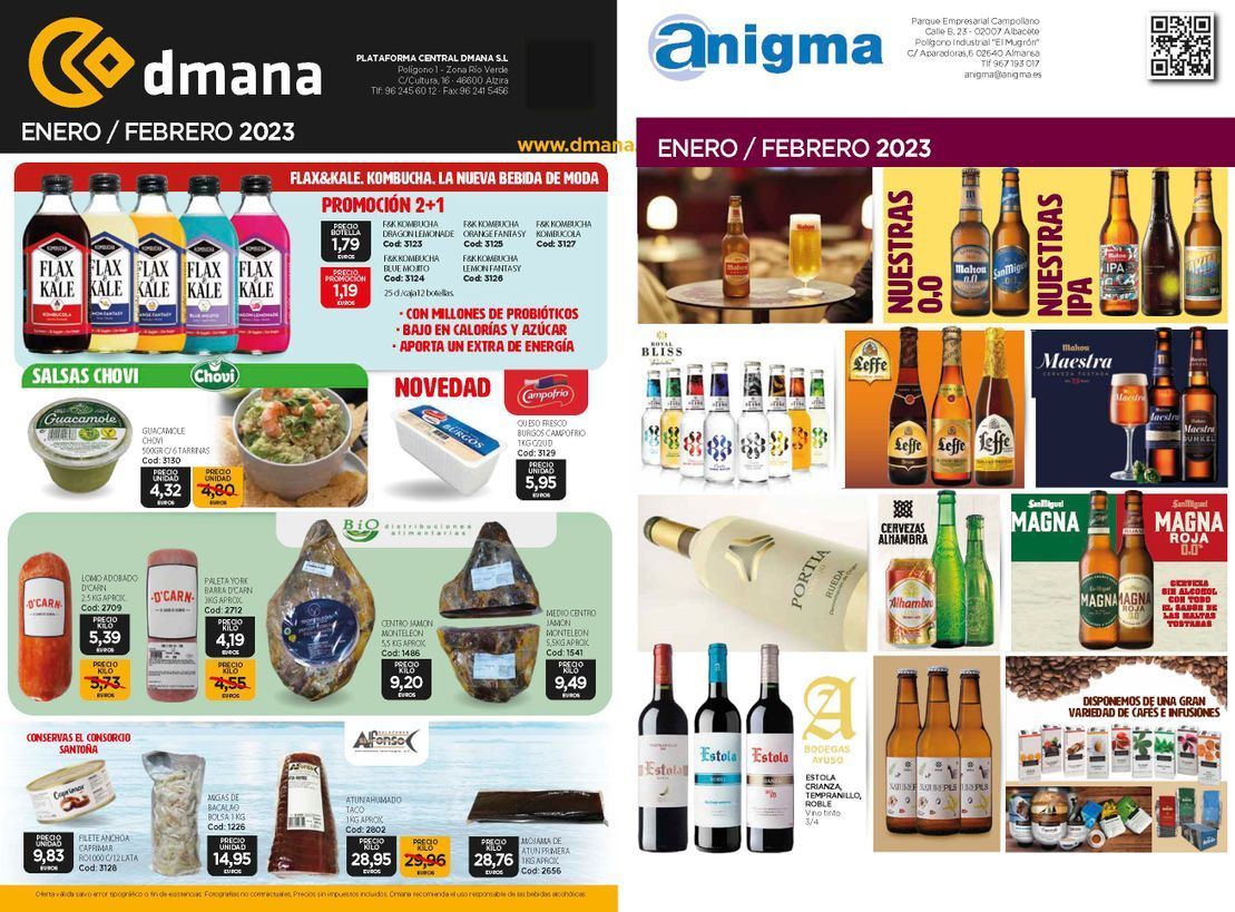 Un folleto de dmana muestra una variedad de comidas y bebidas.