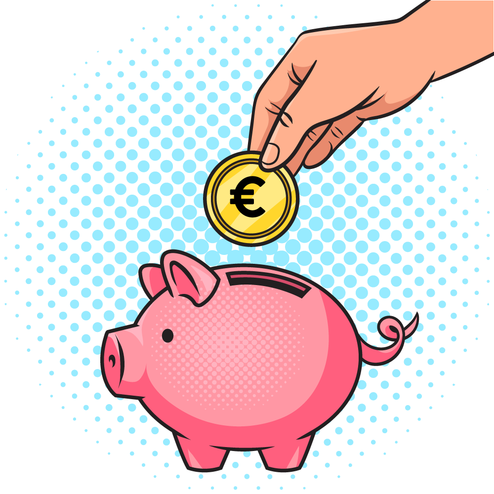 Main mettant un euro dans une tirelire
