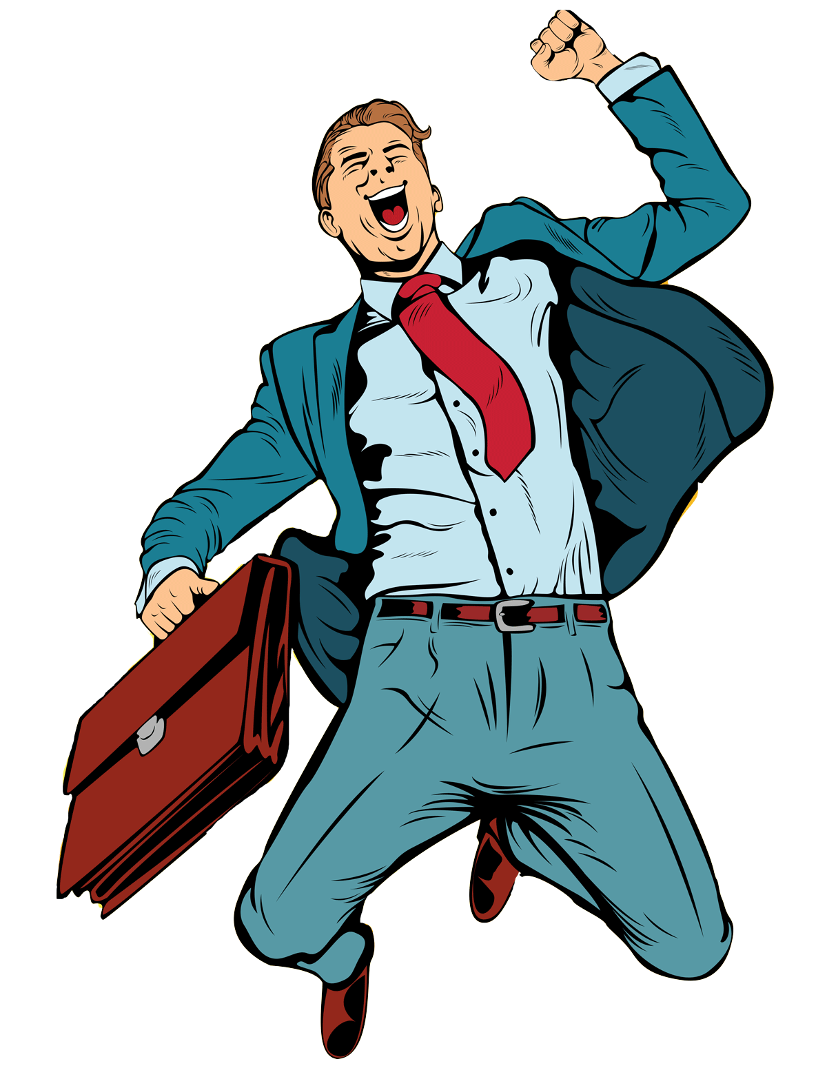 Homme en costume sautant de joie dans un style bande-dessinée