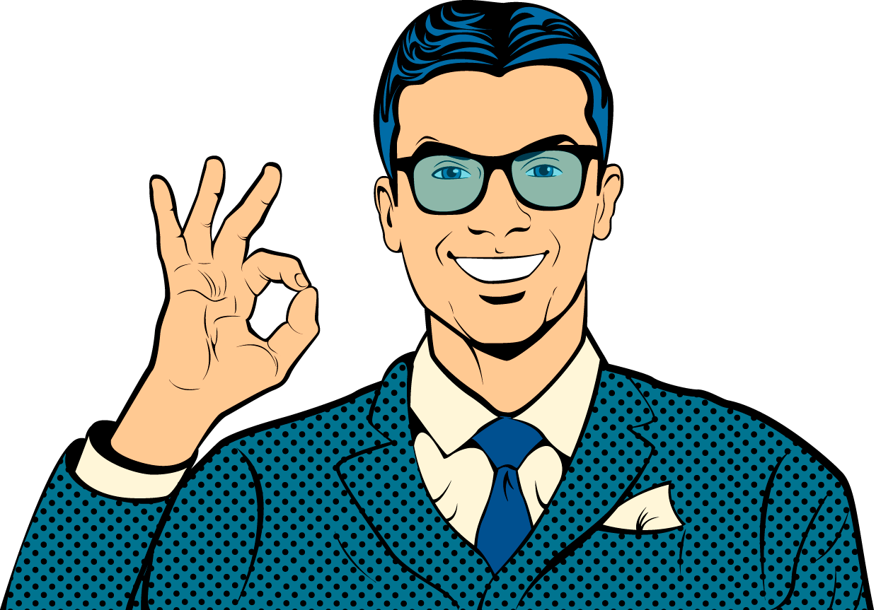 Homme avec des lunettes faisant signe que tout va bien