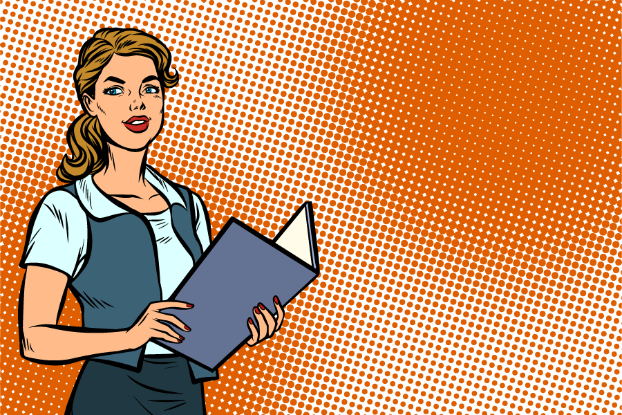 Secrétaire avec un dossier dans les mains dans un style bande-dessinée