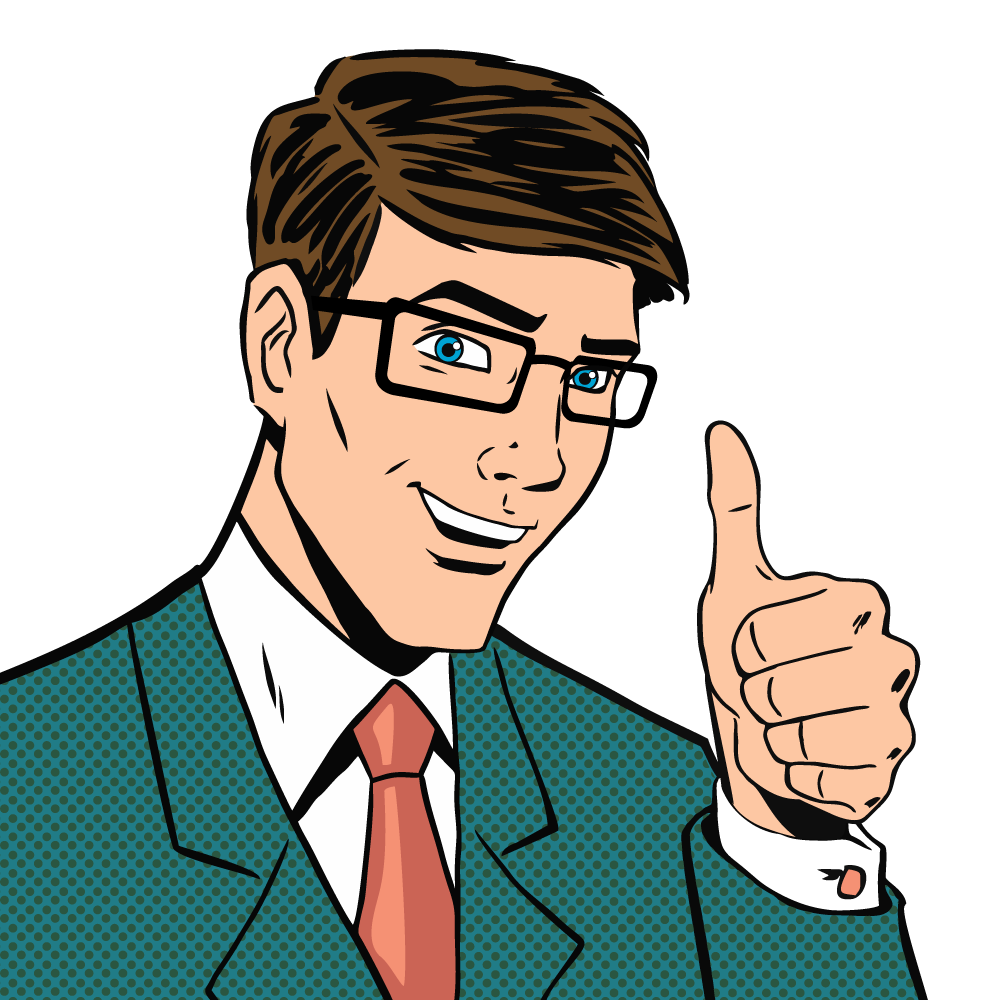 Homme en costume avec un pouce levé dans un style bande-dessinée