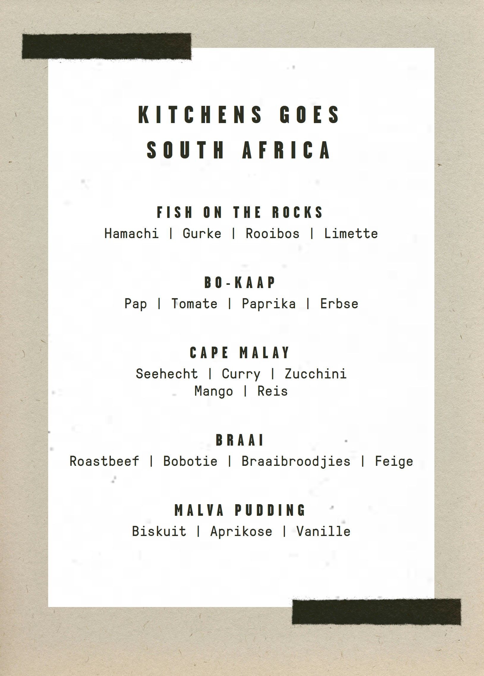 Menü KITCHENS goes SOUTH AFRICA
