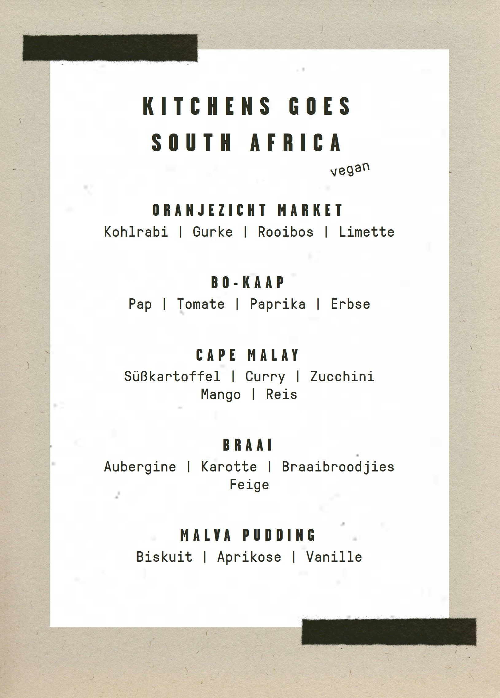 Menü KITCHENS goes SOUTH AFRICA vegan