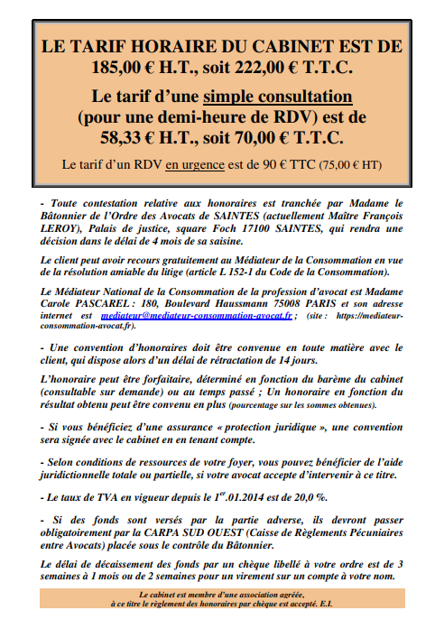 honoraires cabinet avocat