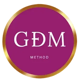 Un logotipo para el método gdm en un círculo morado.