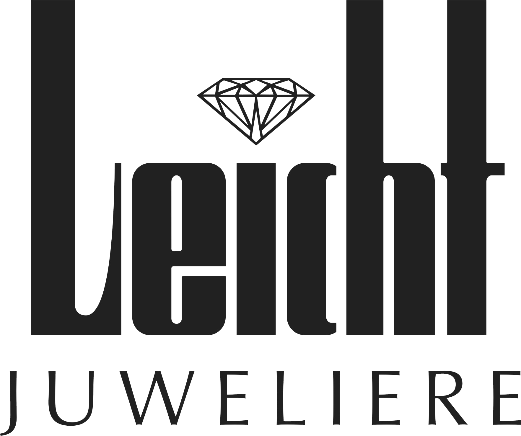 Leicht Juweliere logo with a diamond icon above bold black text