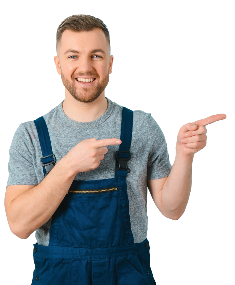 Ouvrier souriant pointant du doigt
