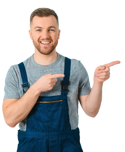 Ouvrier souriant pointant du doigt