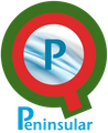 Un logotipo peninsular con un círculo verde y rojo.