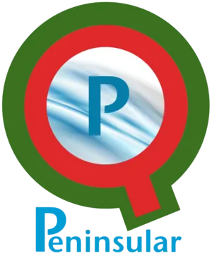 Un logotipo peninsular con un círculo verde y rojo.