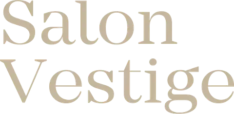 Un logotipo para un salón llamado salón vestigio sobre un fondo blanco.