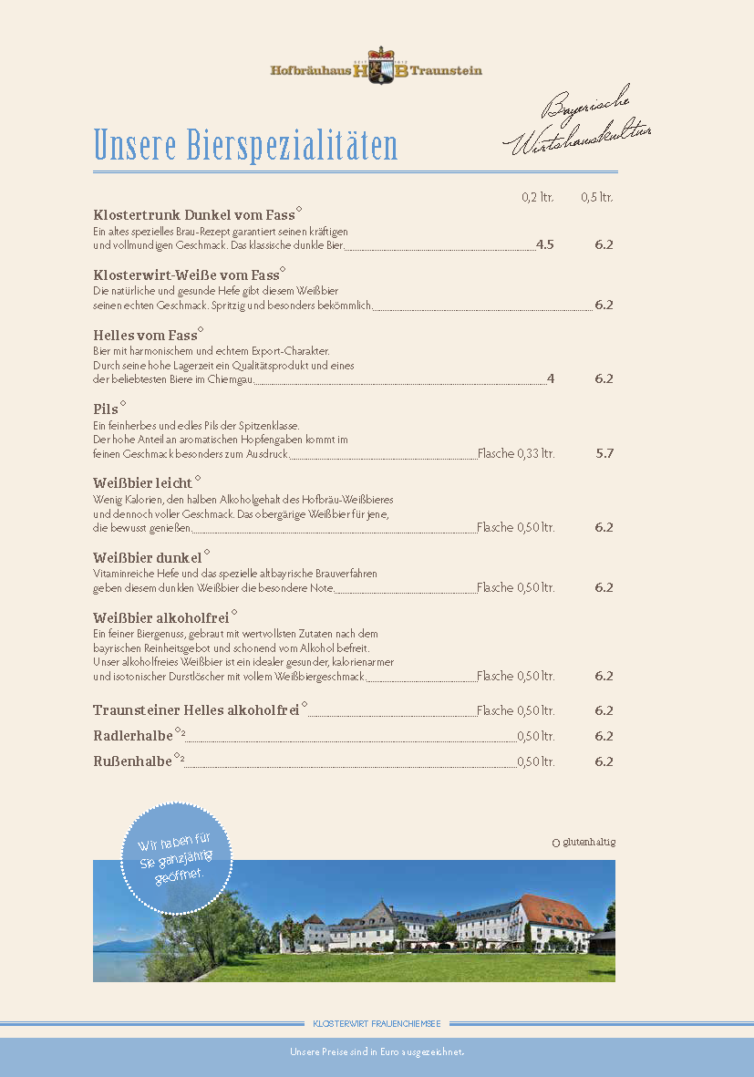 Speisekarte Trinken