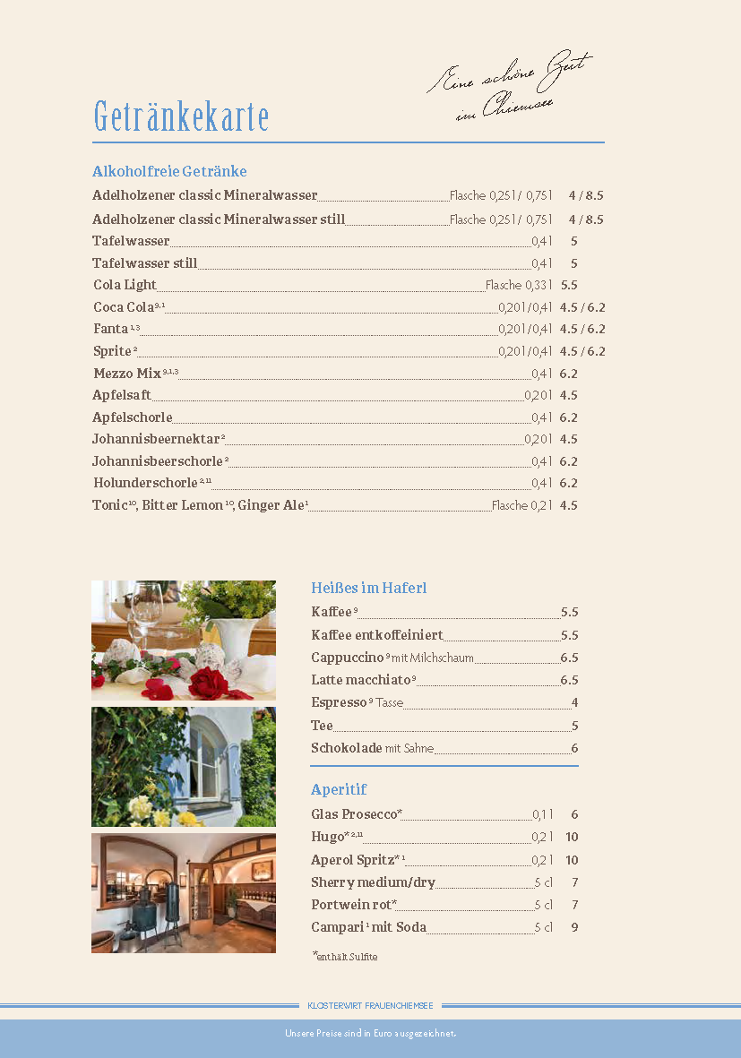 Speisekarte Trinken
