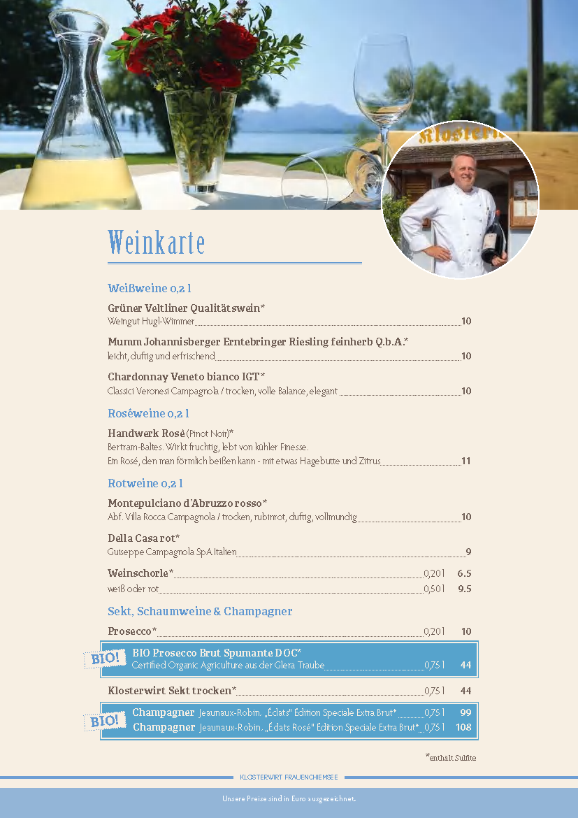 Speisekarte Trinken