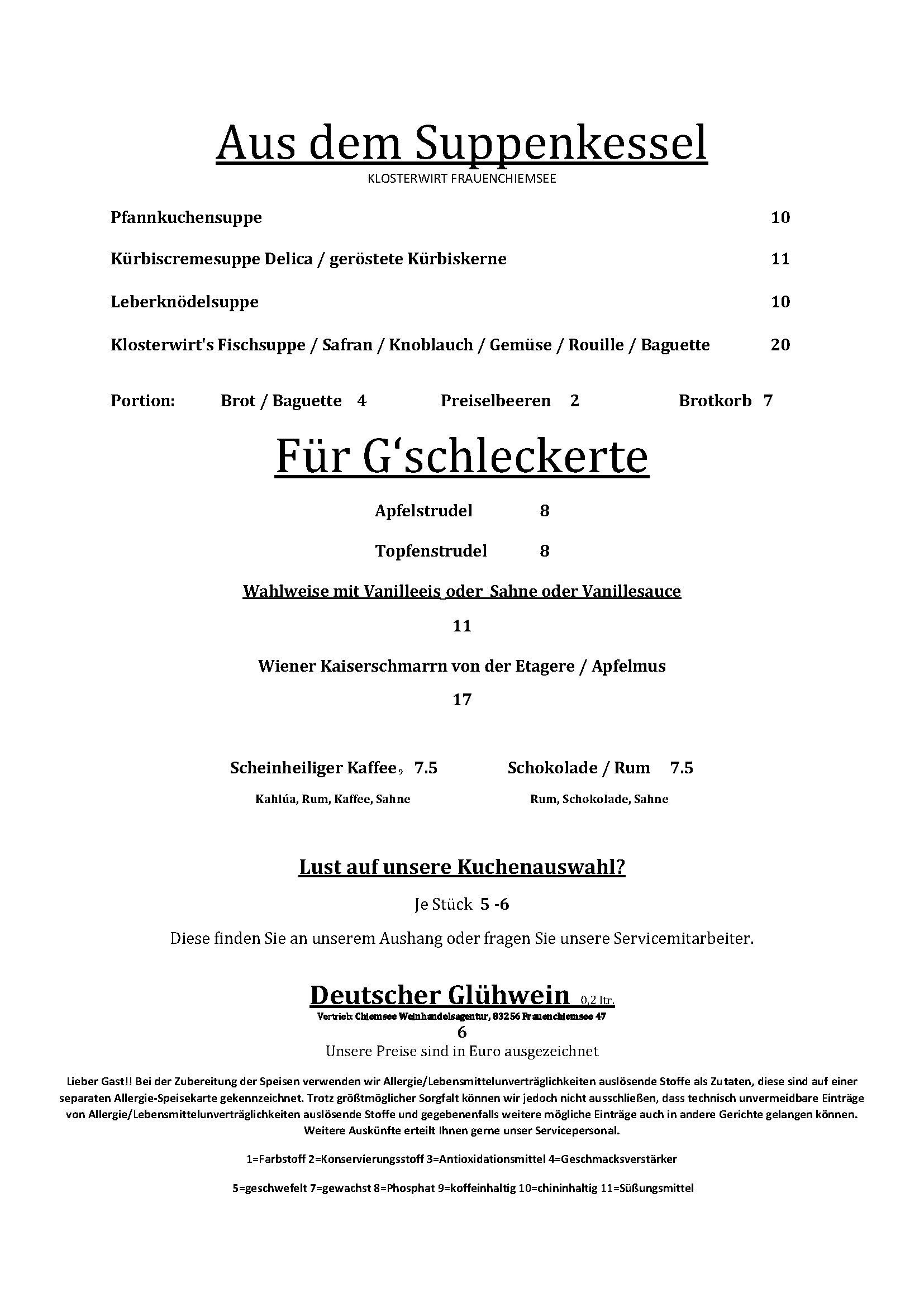 Speisekarte Winter