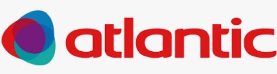 Logo Atlantic avec des formes colorées superposées et du texte rouge.